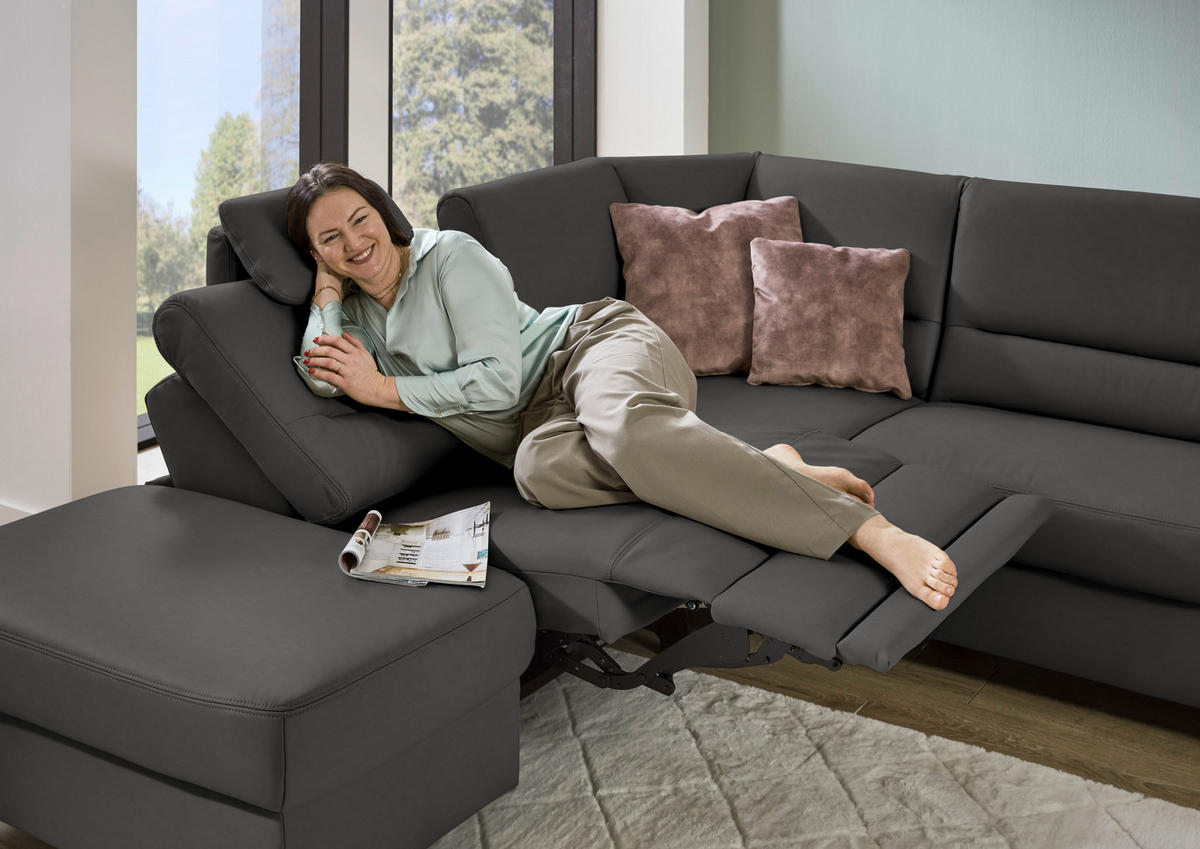 ECKSOFA  in Echtleder Dunkelgrau  249/290 cm  - Dunkelgrau/Schwarz, KONVENTIONELL, Leder/Metall (249/290cm) - Beldomo Premium