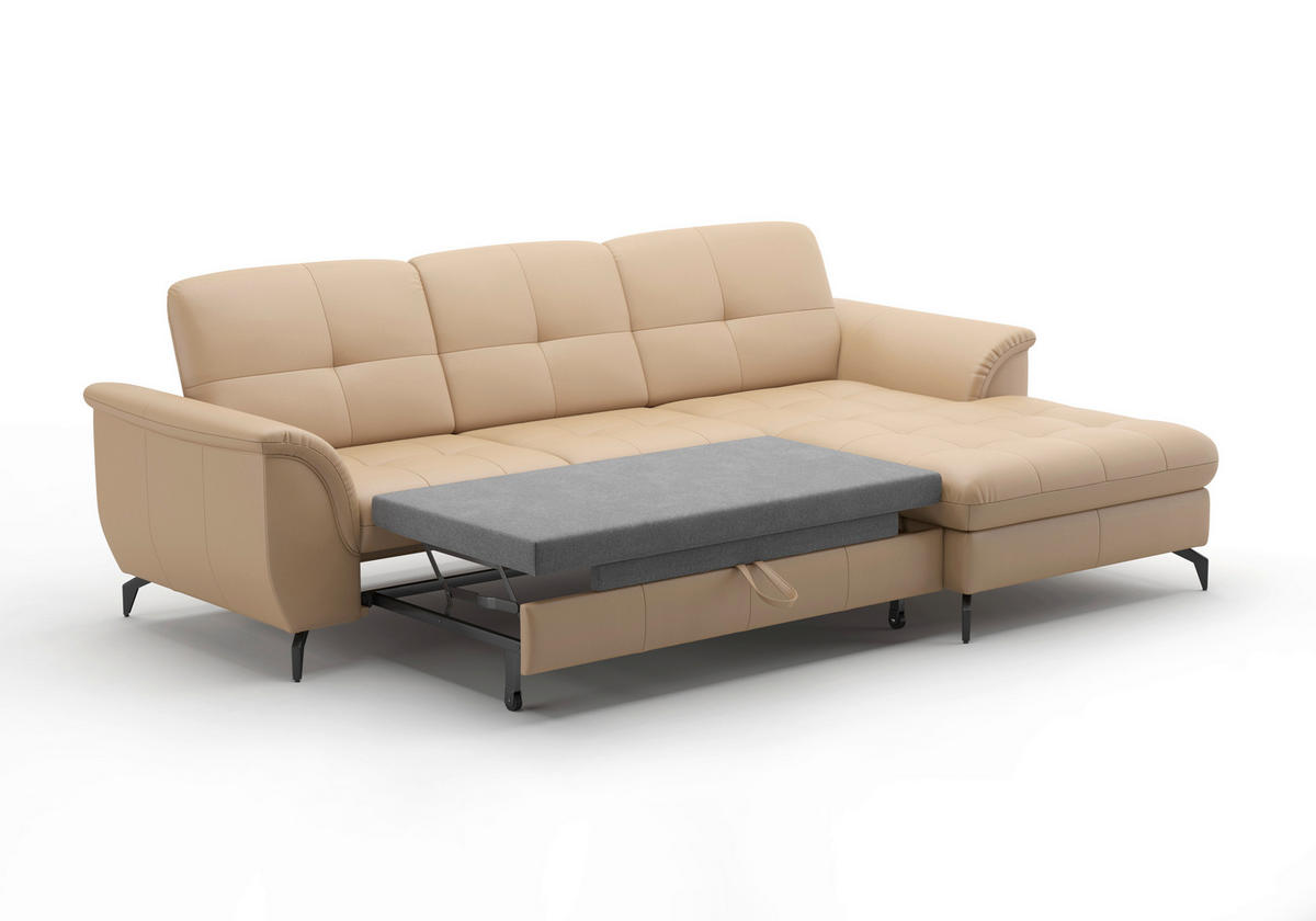 ECKSOFA in Vliesstoff Kombination Echtleder/Stoff Cappuccino  - Schwarz/Cappuccino, Modern, Leder/Textil (262/164cm) - Sit & More