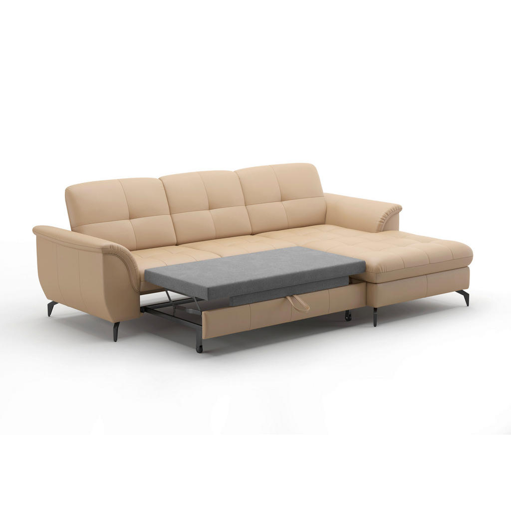 Thumbnail - Sit & More Ecksofa Zora E, Cappuccino, Textil, Leder, Kombination Echtleder/Stoff, Nappaleder, 4,5-Sitzer, Ottomane rech...