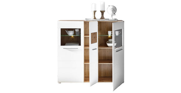 HIGHBOARD 140/135/37 cm - Chromfarben/Eichefarben, KONVENTIONELL, Glas/Holz (140/135/37cm) - Hom`in