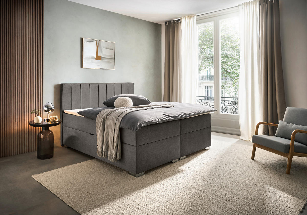 BOXBETT 200/200 cm  in Dunkelgrau  - Chromfarben/Dunkelgrau, Trend, Kunststoff/Textil (200/200cm) - Boxxx