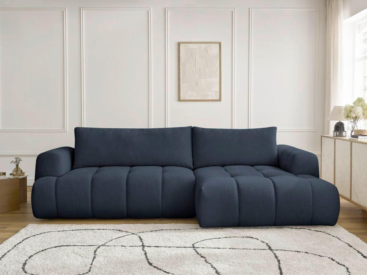 ECKSCHLAFSOFA FUJI Leinenoptik Dunkelblau  inkl.  - Schwarz/Dunkelblau, MODERN, Kunststoff/Textil (292/160cm)
