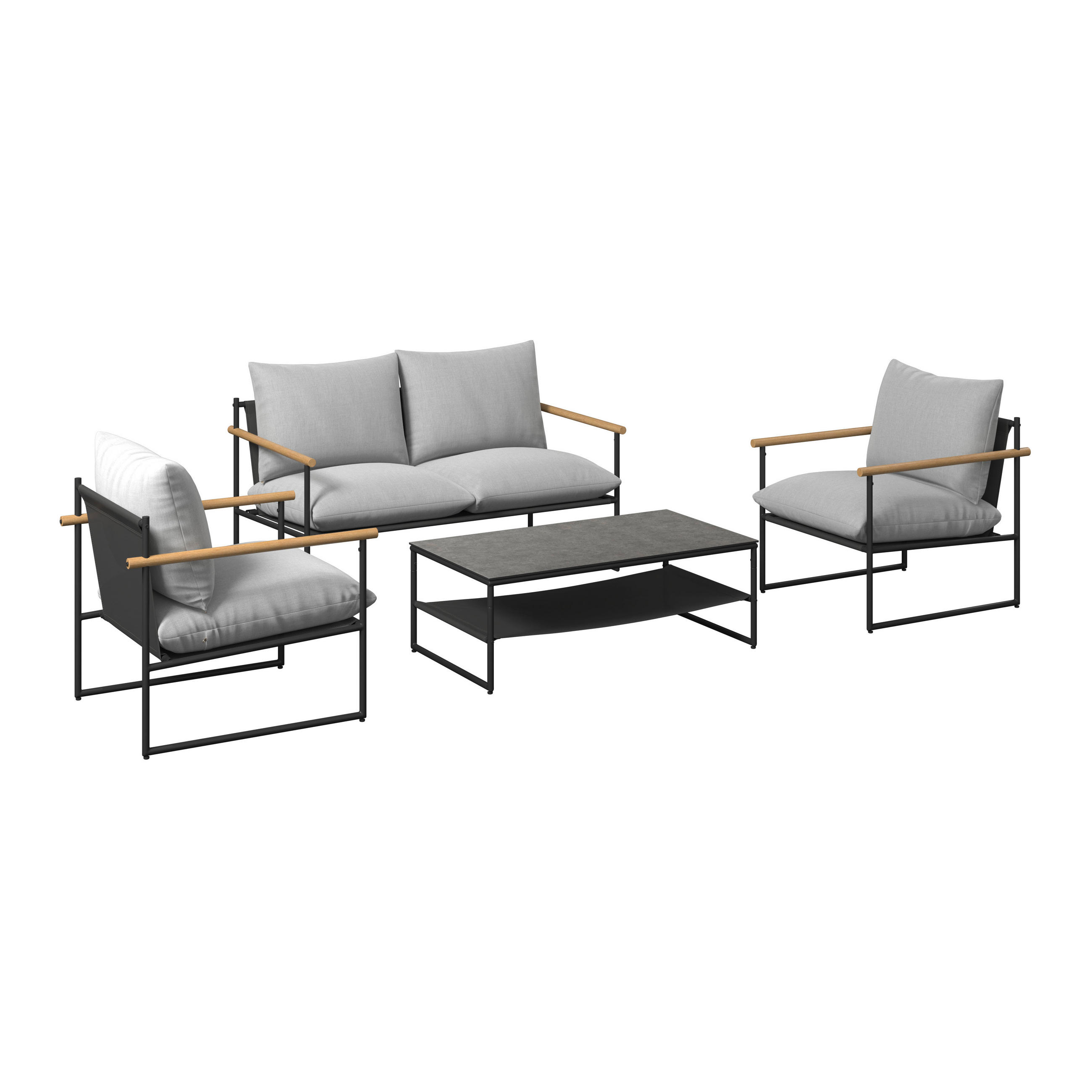 GARTENSET Webstoff Eisen  - Hellgrau/Schwarz, Design, Glas/Textil - Ambia Garden