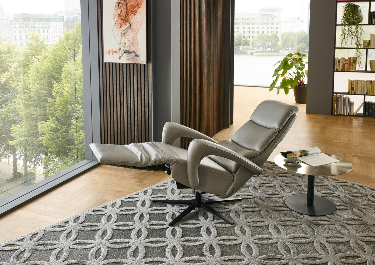 RELAXSESSEL in Leder Greige  - Greige/Schwarz, Design, Leder/Metall (76/110/86cm) - Dieter Knoll