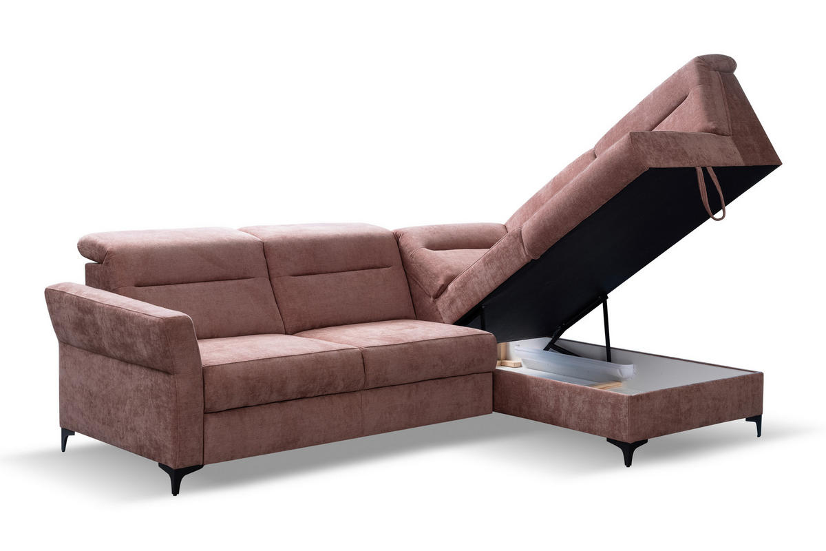 ECKSOFA inkl. Funktionen Terracotta Webstoff  - Terracotta/Schwarz, KONVENTIONELL, Textil/Metall (272/177cm) - Stylife