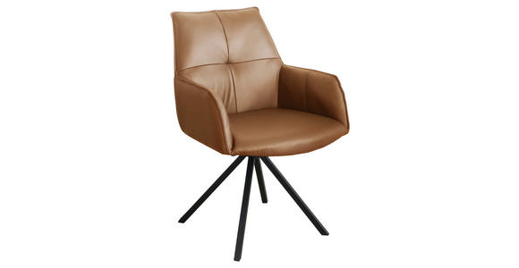 ARMLEHNSTUHL drehbar in Eisen Echtleder pigmentiert - Cognac/Schwarz, Design, Leder/Metall (59,5/87,5/69cm) - Novel