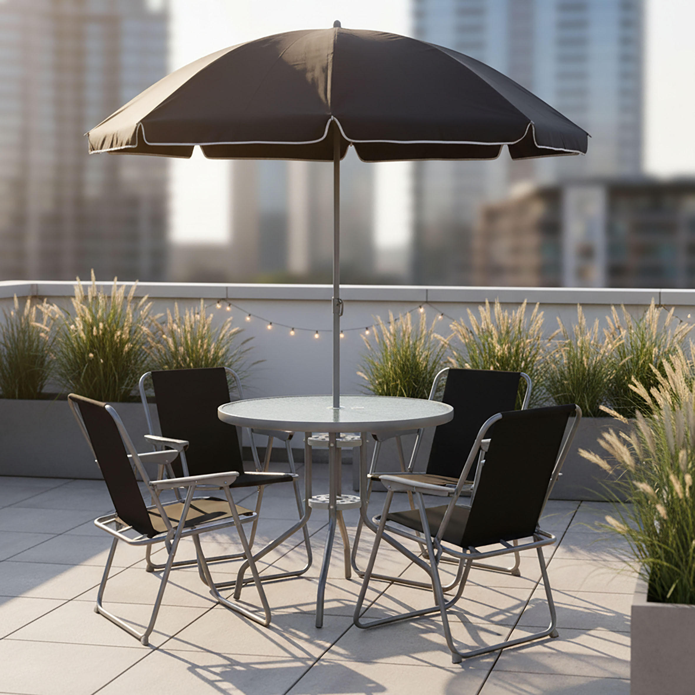 GARTENTISCHGRUPPE  - Schwarz, MODERN, Glas/Kunststoff - Gardenson