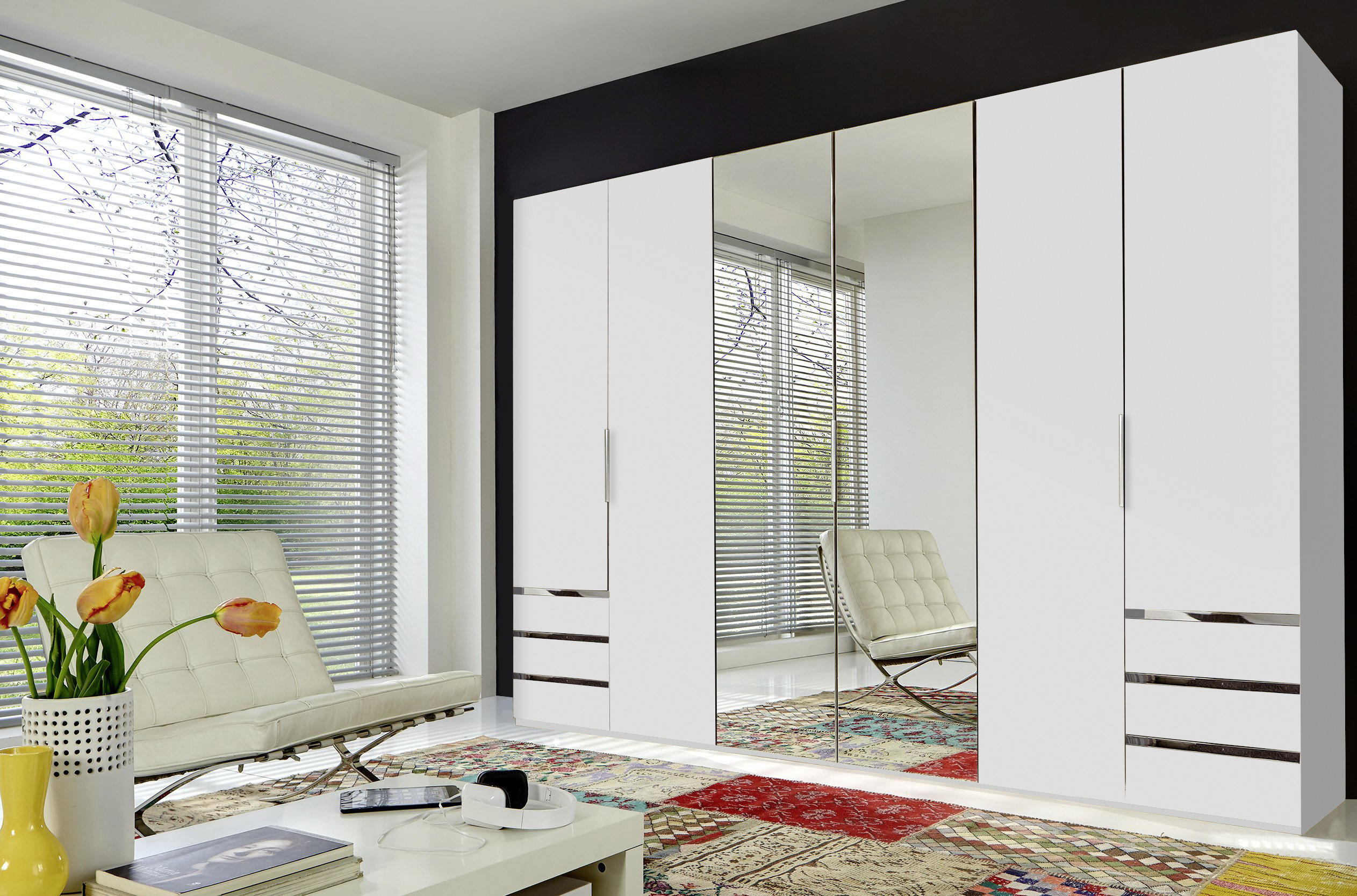 DREHTÜRENSCHRANK in Silberfarben, Weiss  - Chromfarben/Weiss, Modern, Glas/Holzwerkstoff (300/216/58cm) - MID.YOU