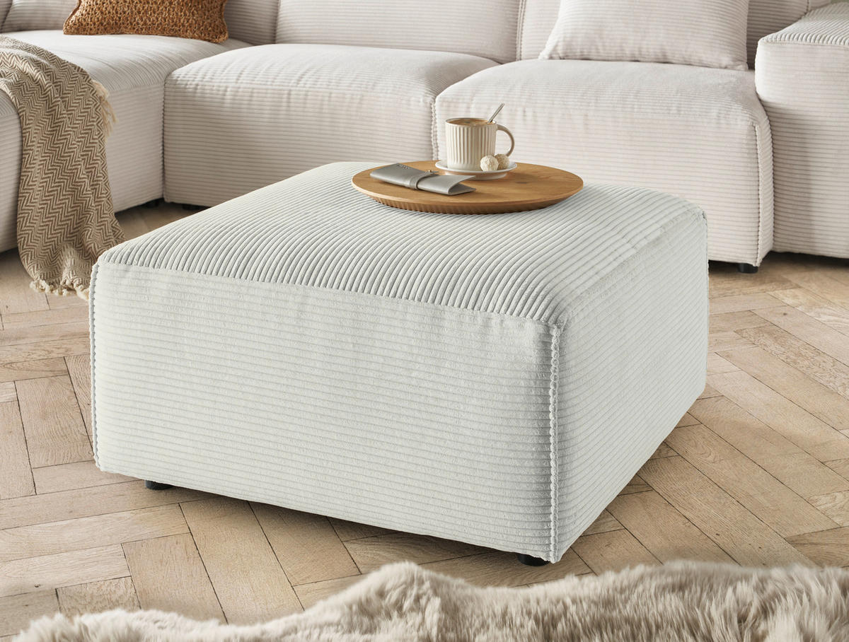 HOCKER Cord Hellgrau  - Hellgrau/Schwarz, Design, Kunststoff/Textil (80/42/80cm) - Pure Home Lifestyle