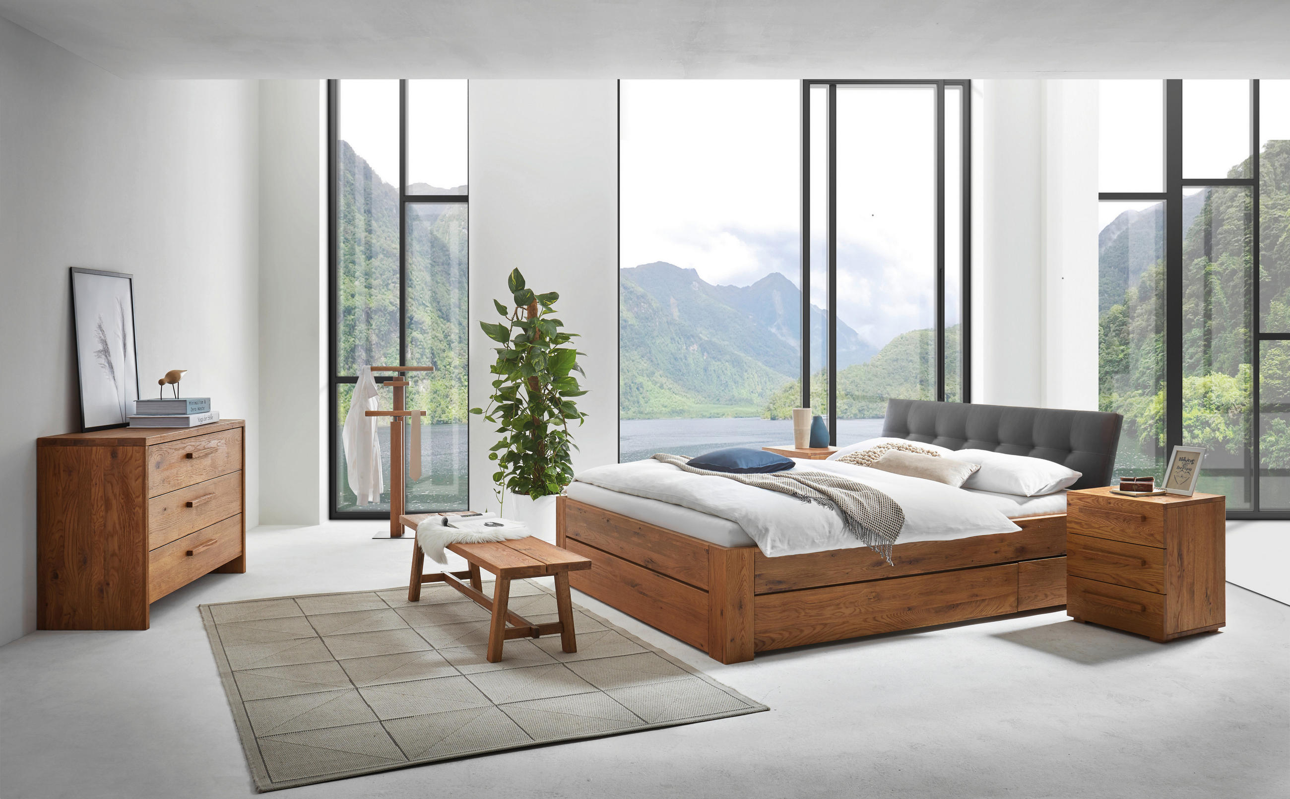 STAURAUMBETT 140/200 cm  in Dunkelgrau, Wildeiche  - Wildeiche/Dunkelgrau, Design, Holz (140/200cm) - Hasena