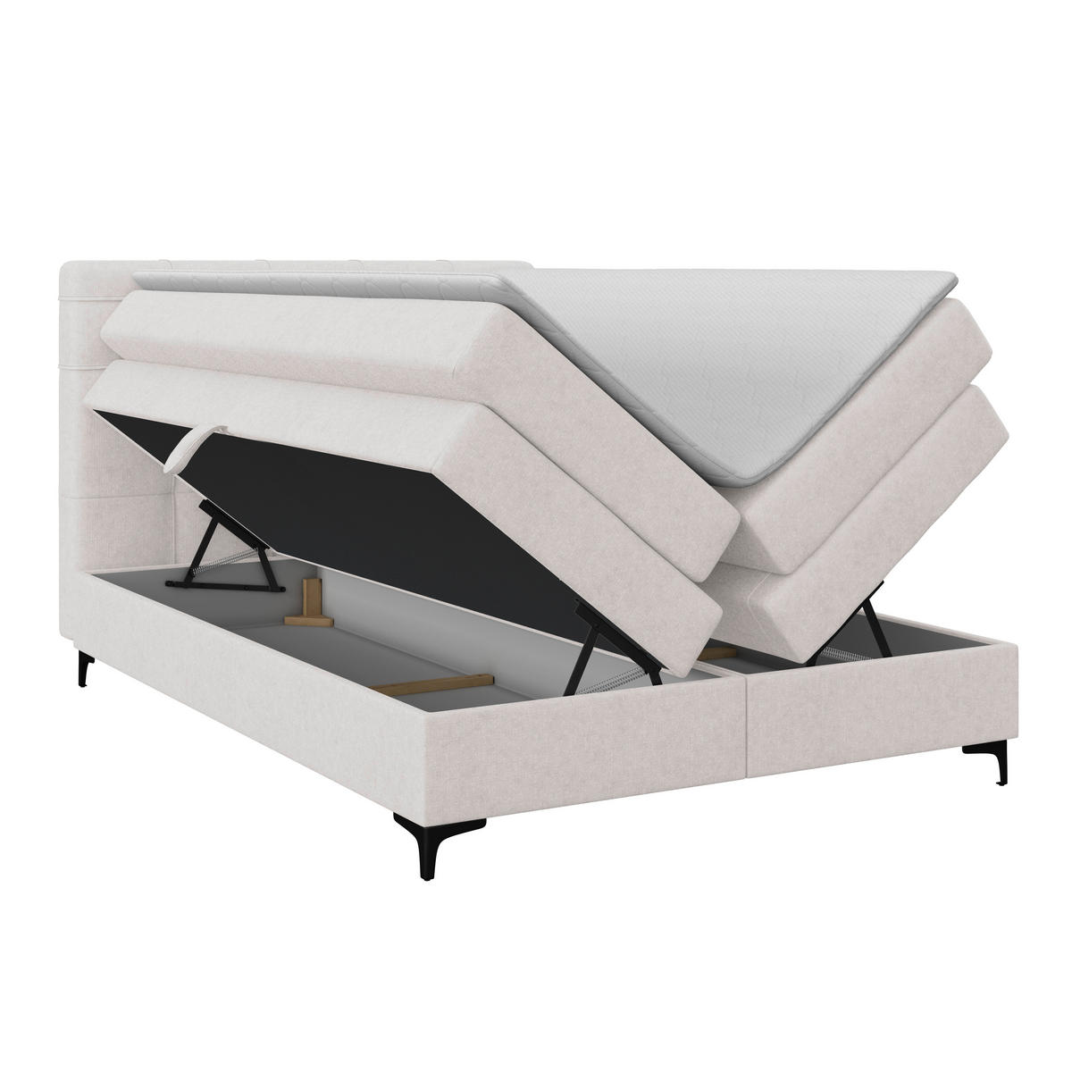 BOXSPRINGBETT 140/200 cm,  in Champagner, H3 = fest  - Champagner/Schwarz, KONVENTIONELL, Kunststoff/Textil (140/200cm)