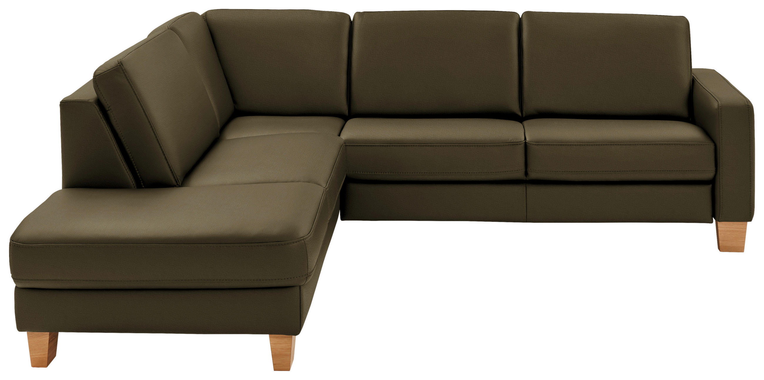 ECKSOFA in Echtleder Olivgrün  - Eiche Bianco/Olivgrün, Konventionell, Leder/Holz (235/257cm) - Valdera