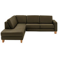 ECKSOFA in Echtleder Olivgrün  - Eiche Bianco/Olivgrün, Konventionell, Leder/Holz (235/257cm) - Valdera