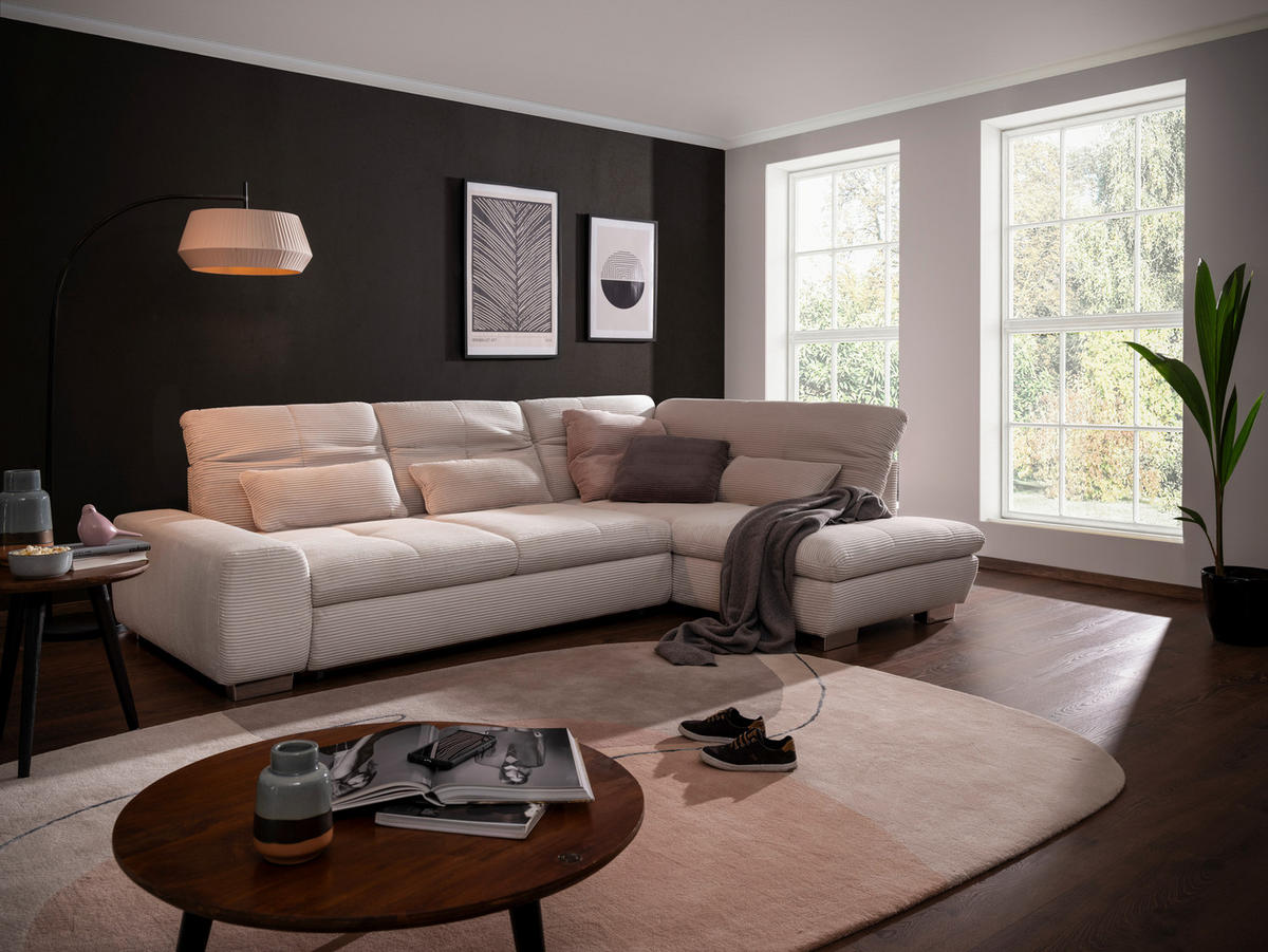 ECKSOFA Hellgrau Cord  - Chromfarben/Hellgrau, Design, Kunststoff/Textil (292/212cm) - SetOne by Musterring