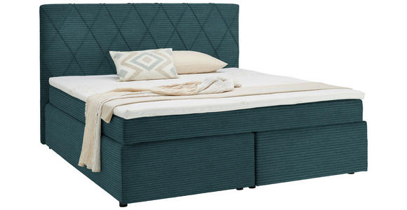 BOXSPRINGBETT 180/200 cm  in Petrol  - Petrol/Schwarz, Design, Kunststoff/Textil (180/200cm) - Xora