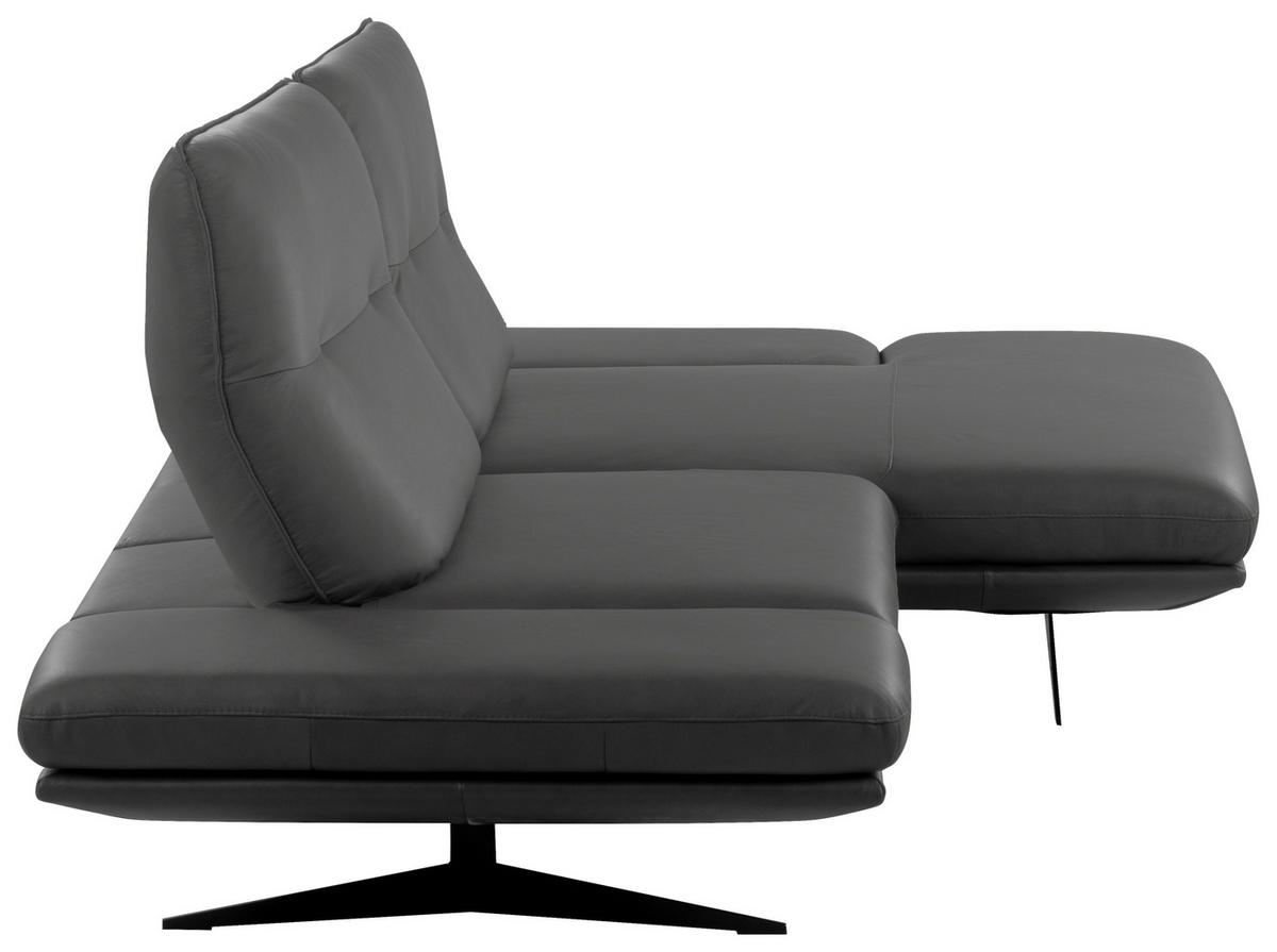 ECKSOFA 235/160 cm  in Echtleder Dunkelgrau Rücken echt, Armteilverstellung, Kopfteilverstellung, Sitztiefenverstellung  235/160 cm  - Dunkelgrau/Schwarz, Design, Leder/Metall (235/160cm) - Celina Home