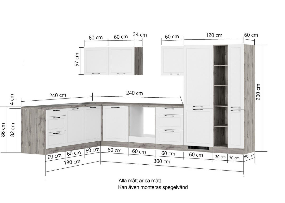 HÖRNKÖK 240/360 cm  i grå, ek Wotan  - ek Wotan/svart, Lifestyle, metall/trämaterial (240/360cm) - Held