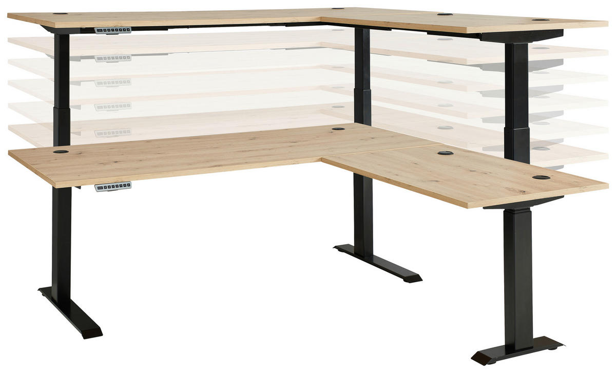 SAROKÍRÓASZTAL  - grafitszürke/Artisan tölgy, Modern, faalapú anyag/fém (185/64/177cm) - Voleo