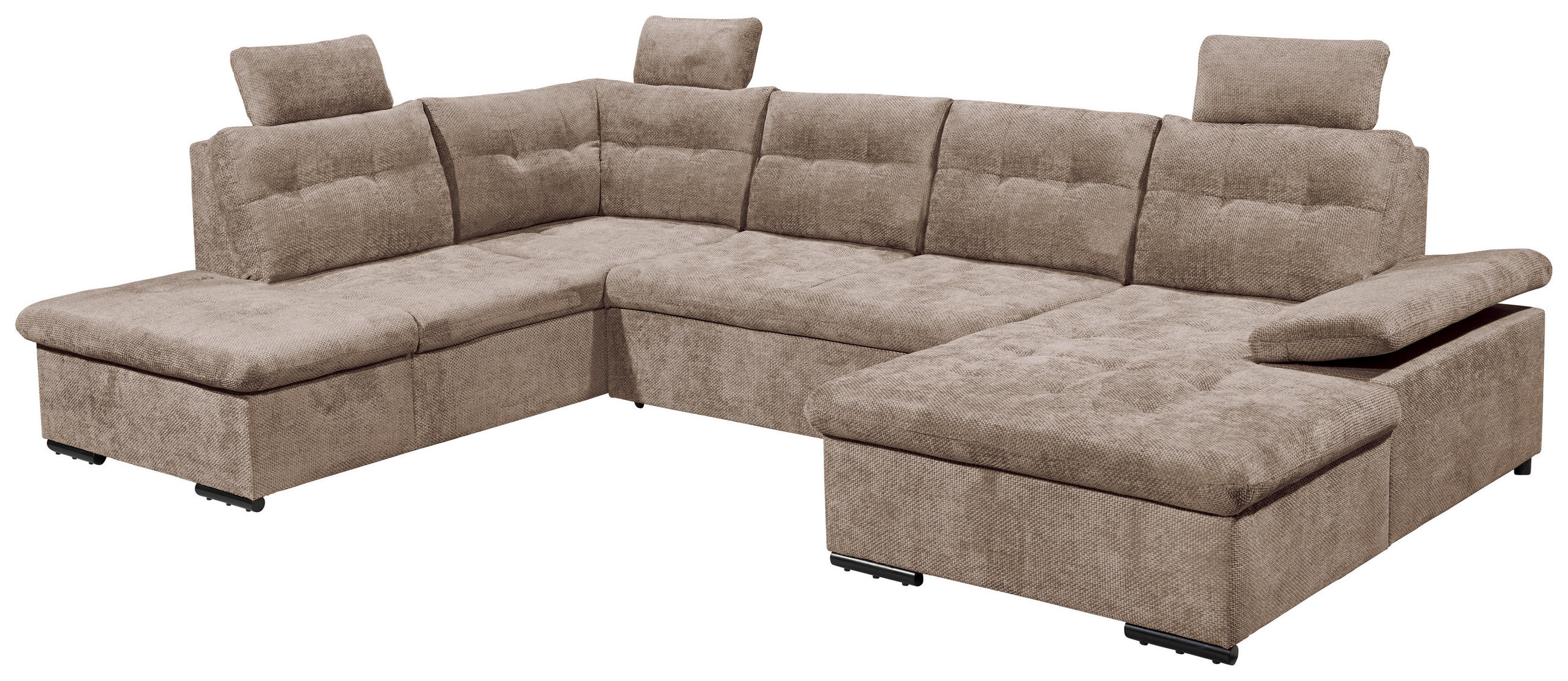 WOHNLANDSCHAFT RONDA Taupe Webstoff  - Taupe/Schwarz, Basics, Kunststoff/Textil (218/324/170cm) - Livetastic