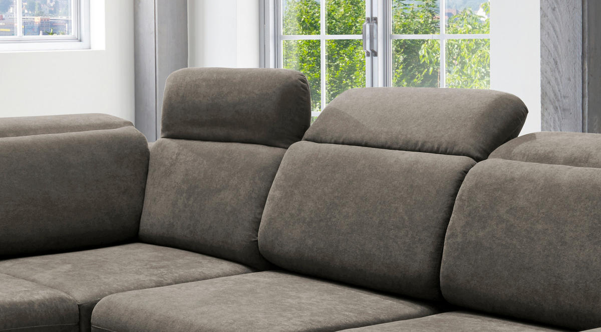 ECKSOFA in Mikrofaser Dunkelbraun  - Chromfarben/Dunkelbraun, Design, Textil/Metall (228/283cm) - Livetastic