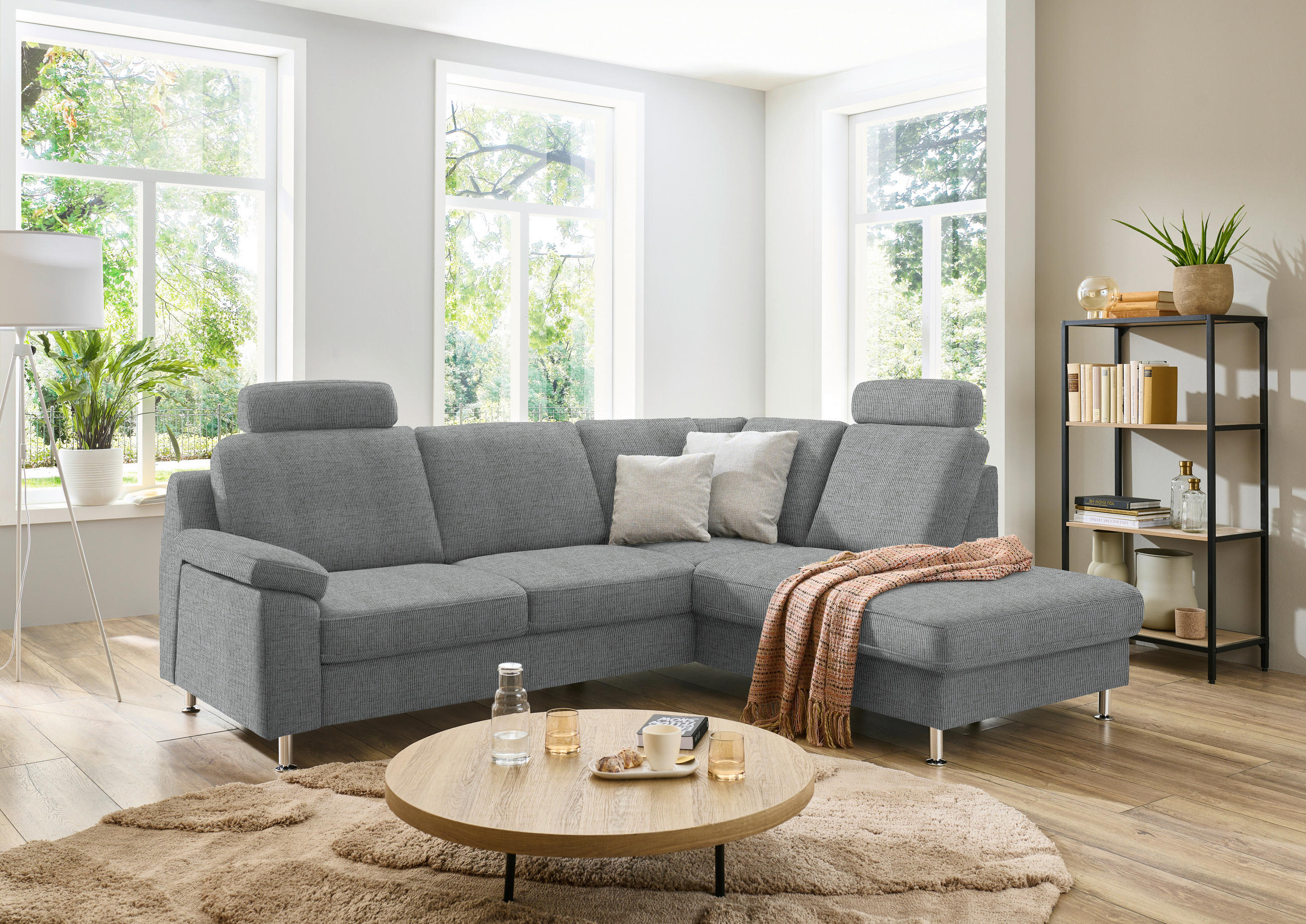 ECKSOFA in Webstoff Hellgrau  - Hellgrau/Alufarben, Konventionell, Textil/Metall (241/200cm) - Beldomo System