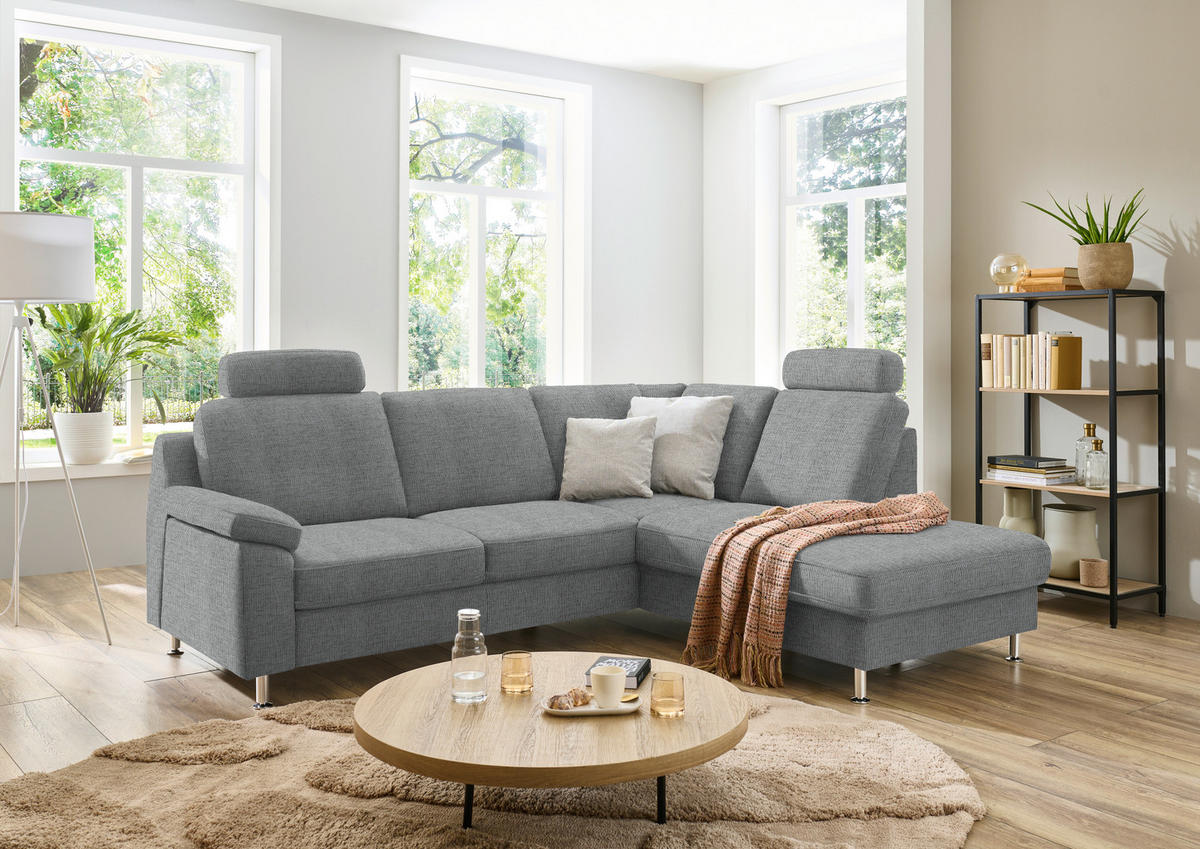 ECKSOFA in Webstoff Hellgrau  - Hellgrau/Alufarben, Konventionell, Textil/Metall (241/200cm) - Beldomo System
