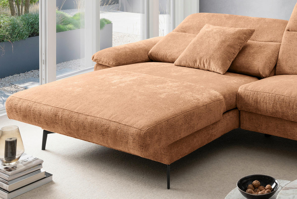 ECKSOFA Chenille Koralle  - Koralle/Schwarz, Konventionell, Textil/Metall (178/300cm) - Livetastic