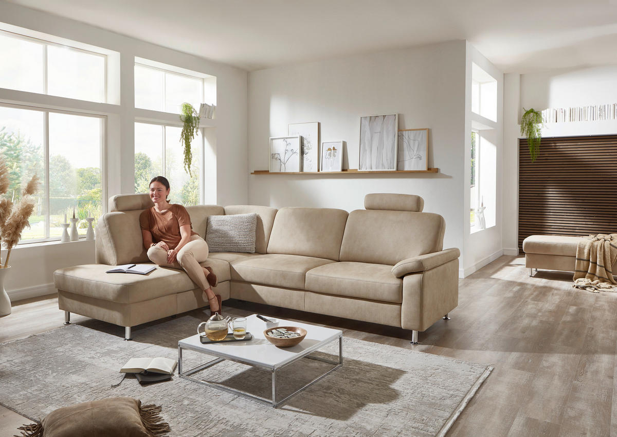 ECKSOFA Rostock Beige Mikrofaser  - Beige, Design, Textil/Metall (202/266cm) - Beldomo System