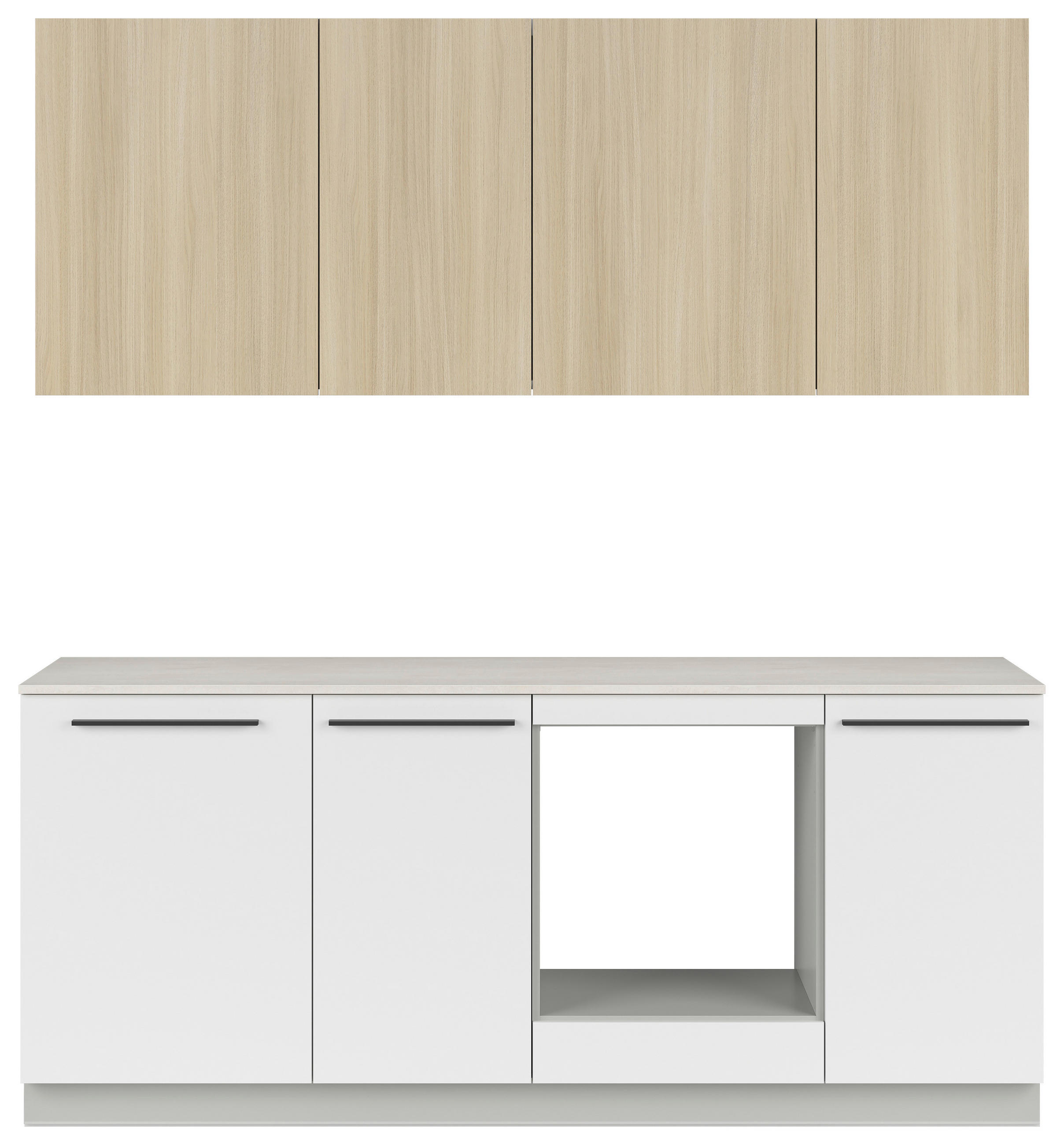 KÜCHENBLOCK 210 cm   in Grau, Weiß, Eichefarben  - Eichefarben/Schwarz, Basics, Holzwerkstoff/Kunststoff (210cm) - Visiona