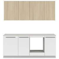 KÜCHENBLOCK 210 cm   in Grau, Weiß, Eichefarben  - Eichefarben/Schwarz, Basics, Holzwerkstoff/Kunststoff (210cm) - Visiona
