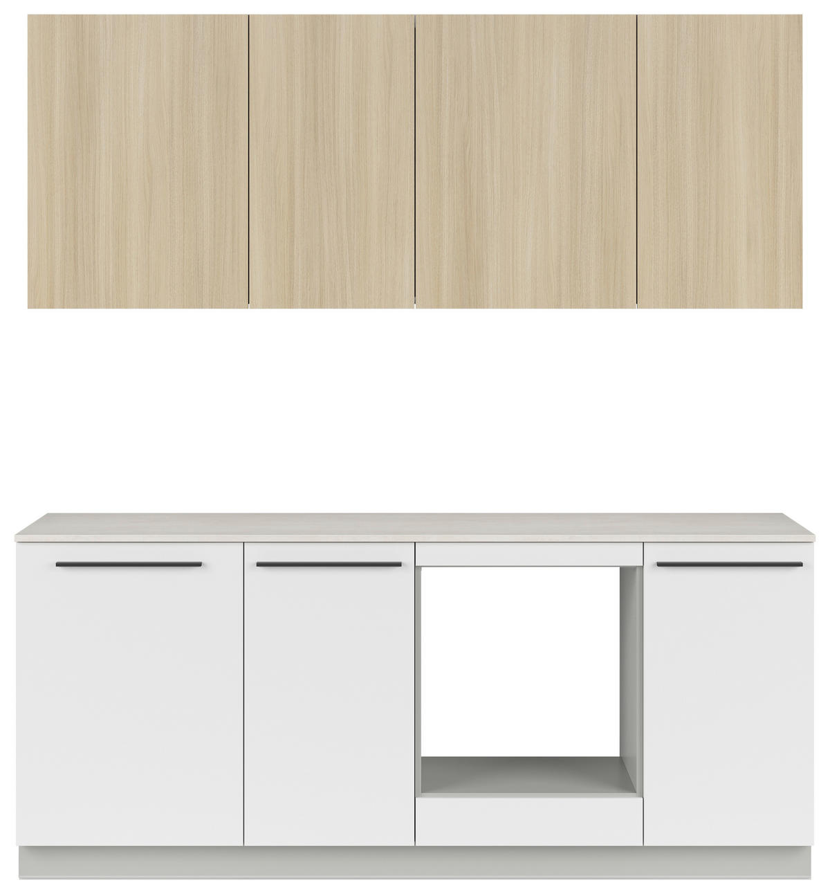 KÜCHENBLOCK 210 cm   in Grau, Weiß, Eichefarben  - Eichefarben/Schwarz, Basics, Holzwerkstoff/Kunststoff (210cm) - Visiona
