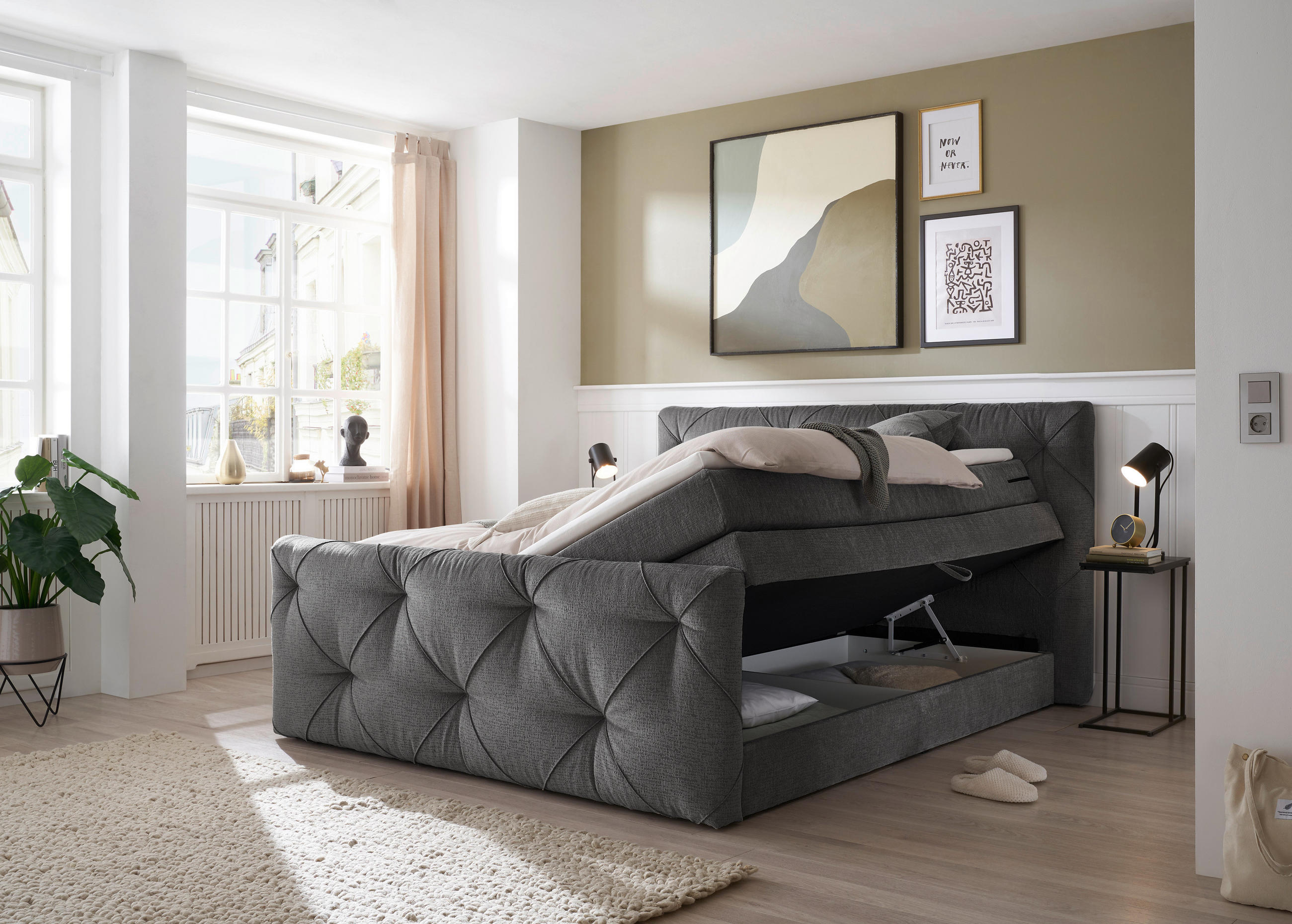 BOXSPRINGBETT 180/200 cm  in Anthrazit  - Anthrazit/Schwarz, Design, Holzwerkstoff/Kunststoff (180/200cm) - Boxxx