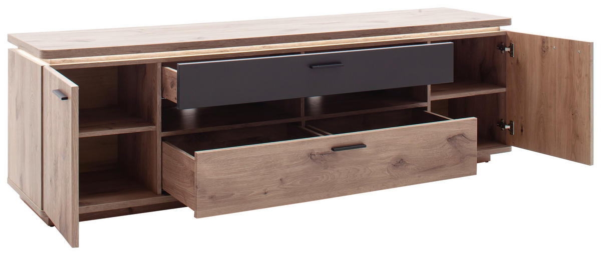 LOWBOARD Anthrazit, Eiche dunkel  210/65/50 cm  - Eiche dunkel/Anthrazit, KONVENTIONELL, Holzwerkstoff/Metall (210/65/50cm) - Cantus