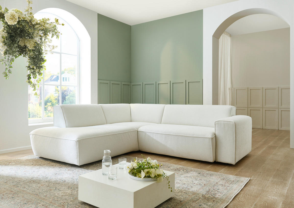 ECKSOFA in Flachgewebe Weiß  227/254 cm  - Schwarz/Weiß, KONVENTIONELL, Kunststoff/Textil (227/254cm) - Carryhome