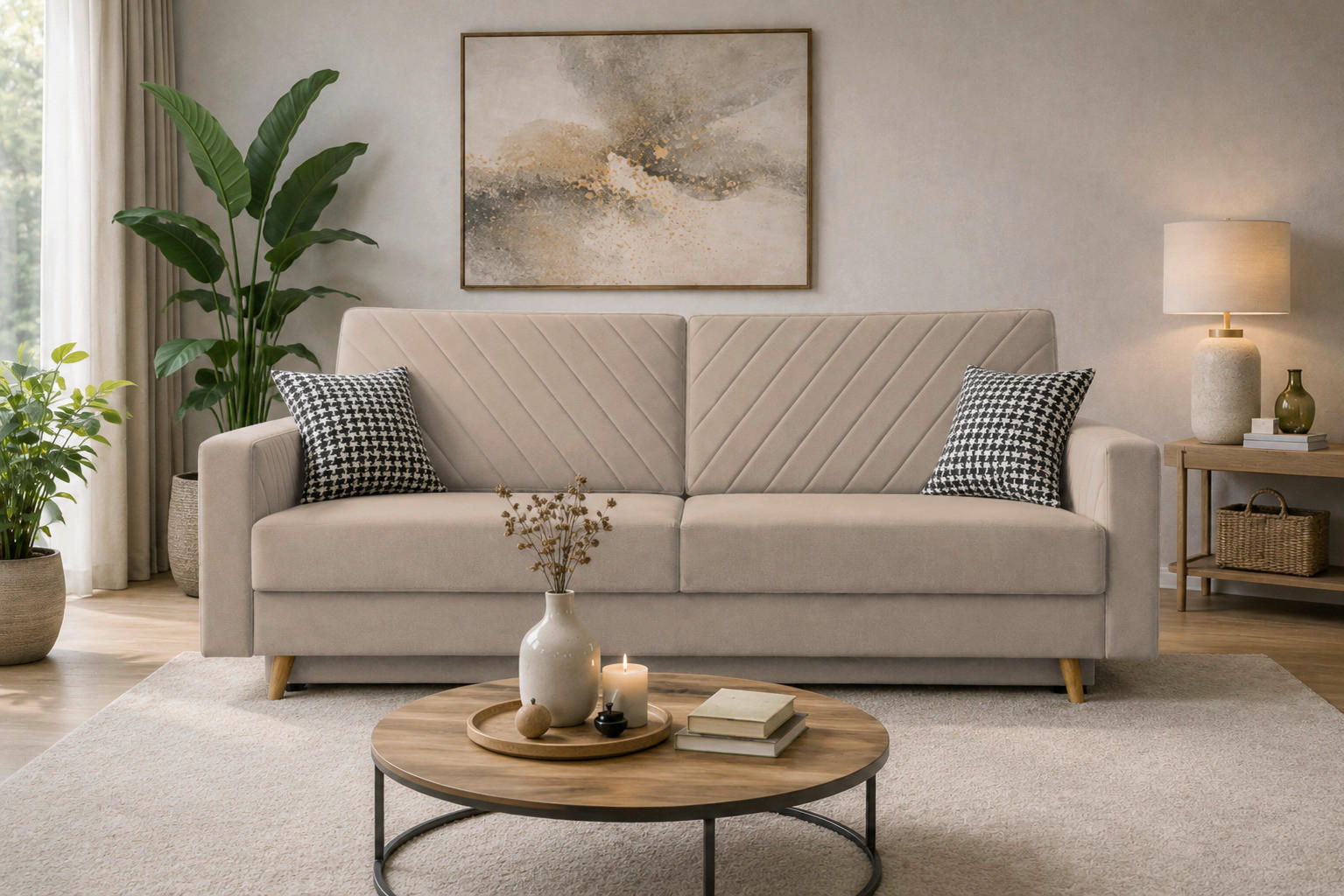 SCHLAFSOFA Hellbraun  - Hellbraun/Schwarz, Design, Holz/Kunststoff (230/96/97cm) - MID.YOU