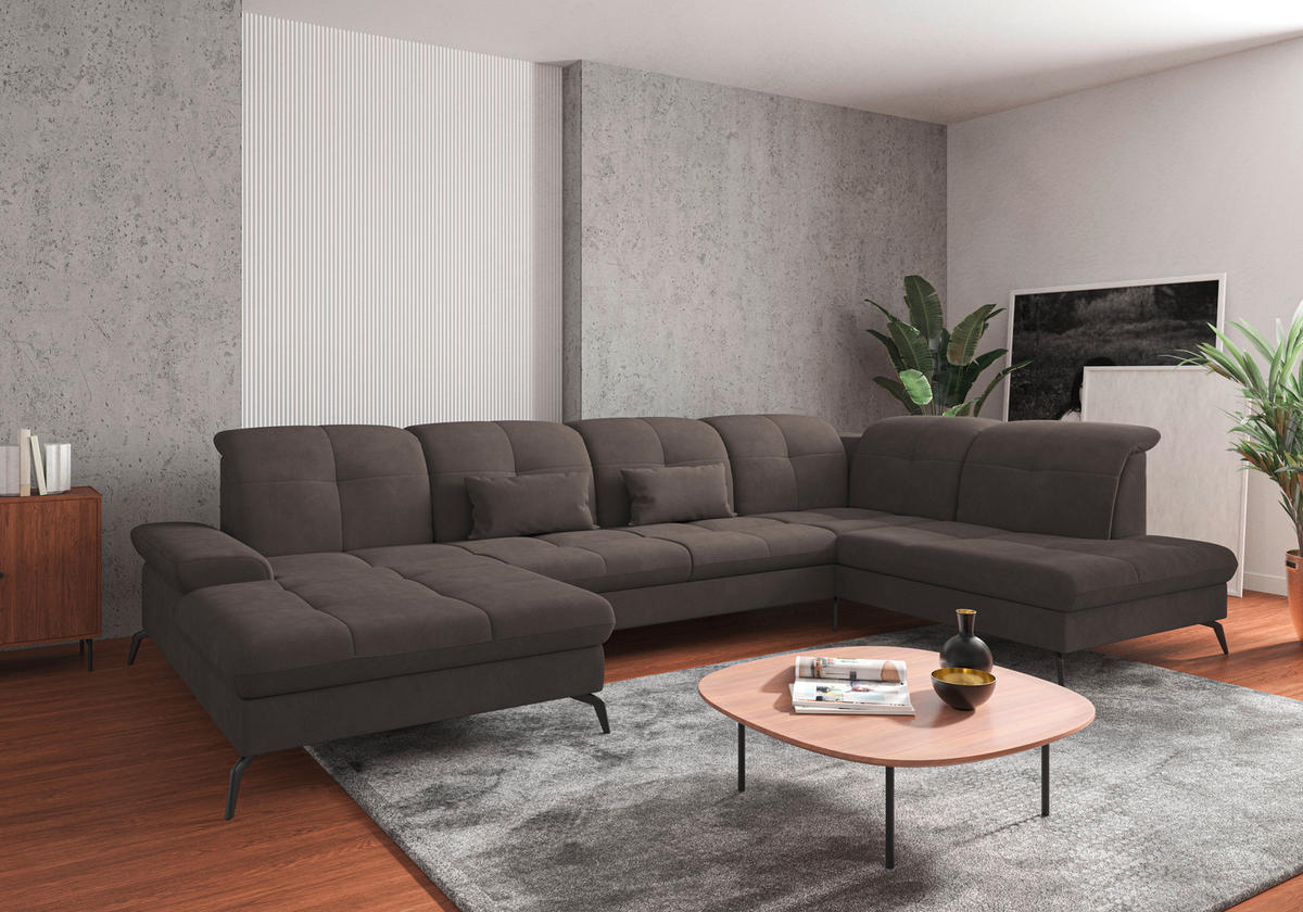 WOHNLANDSCHAFT in Flachgewebe Graphitfarben  - Schwarz/Graphitfarben, Konventionell, Textil/Metall (185/357/231cm) - Sit & More