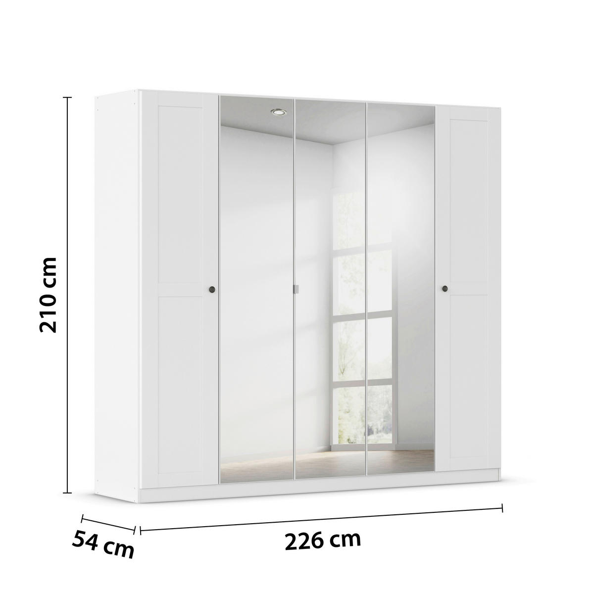 DREHTÜRENSCHRANK 226/210/54 cm,  in Weiß, 5-türig  - Schwarz/Weiß, KONVENTIONELL, Glas/Holzwerkstoff (226/210/54cm) - home24