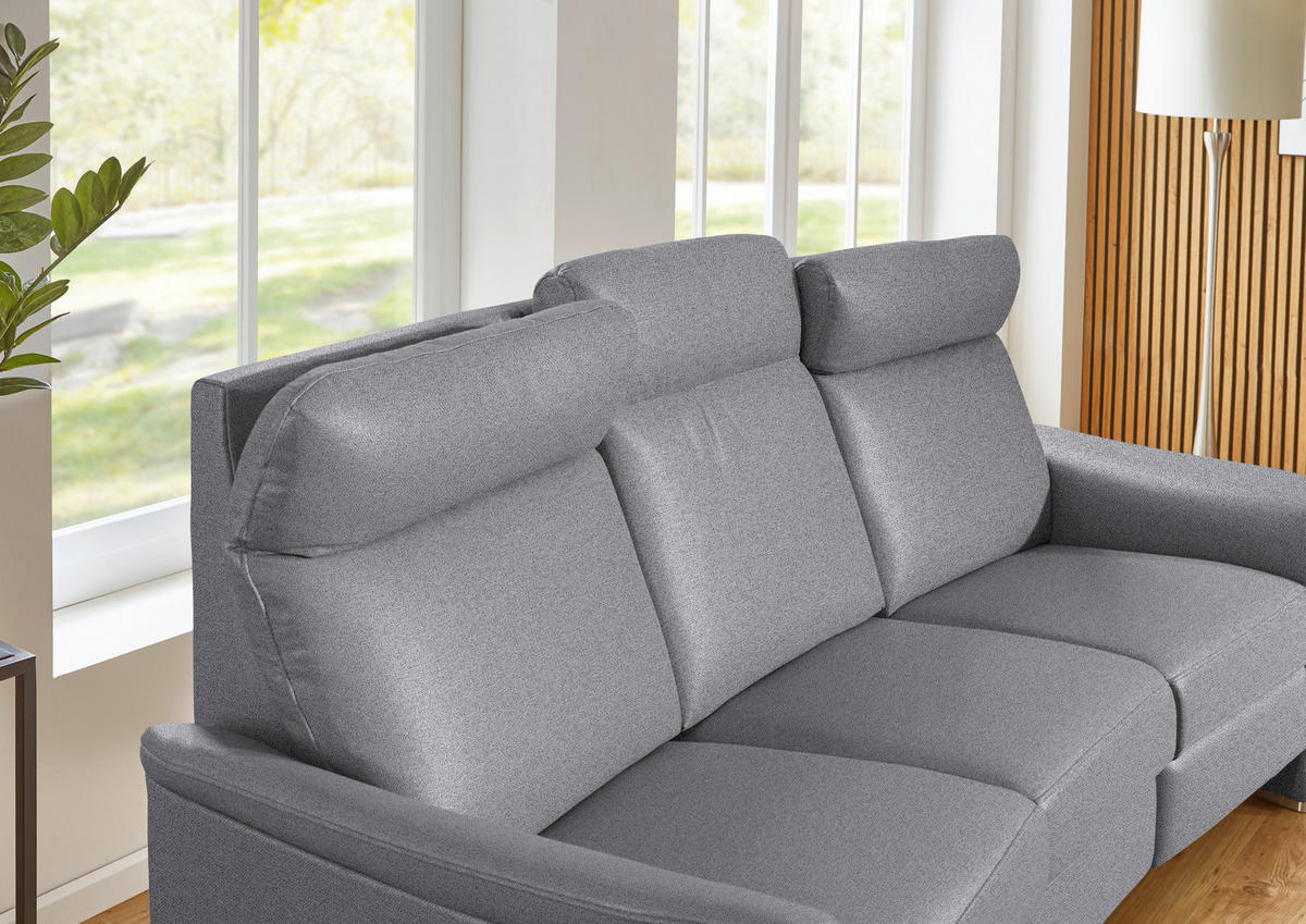 TRAPEZSOFA  in Flachgewebe Grau  - Alufarben/Grau, KONVENTIONELL, Textil/Metall (218/107/103cm) - Beldomo Comfort