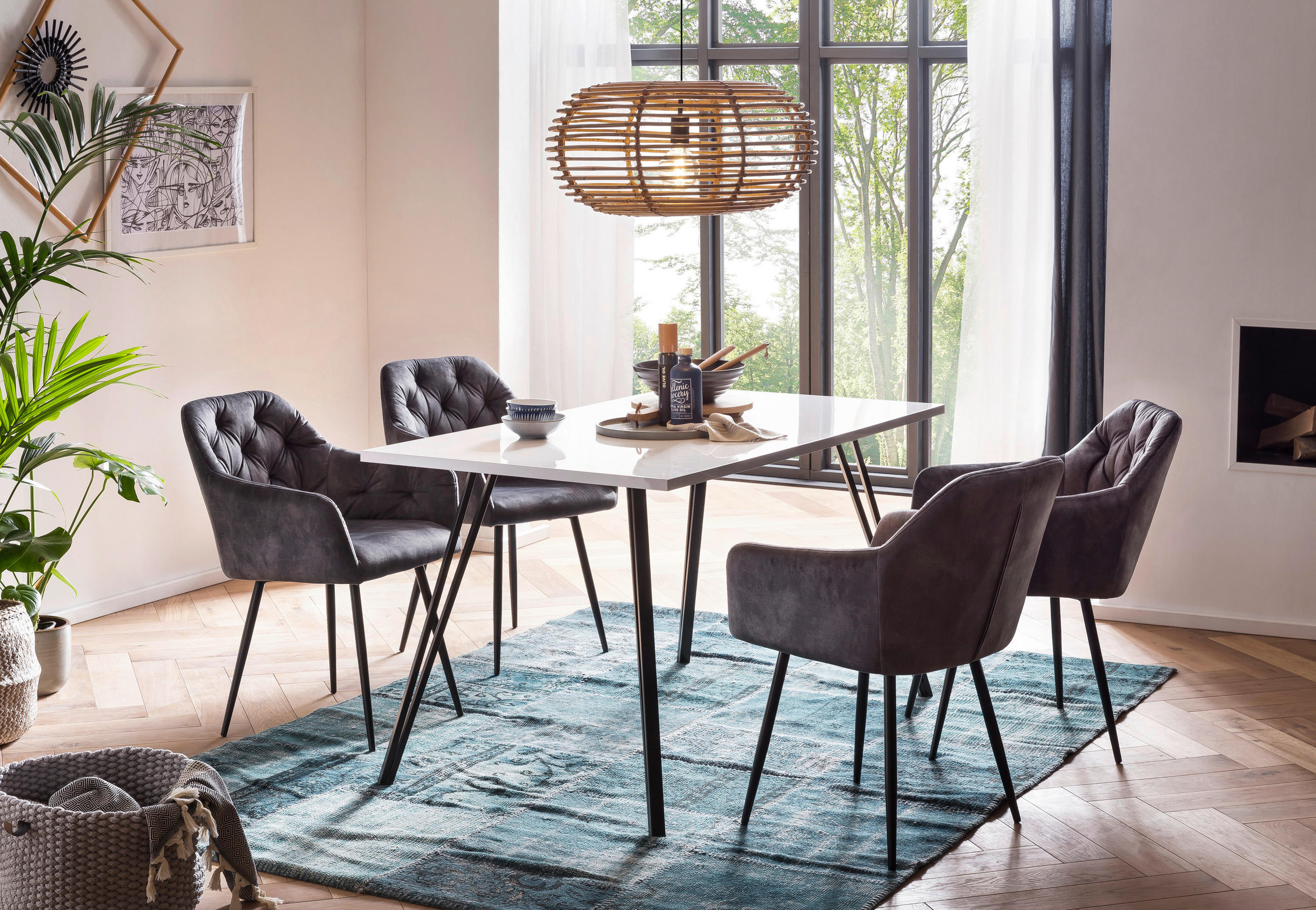 Thumbnail - Mid.you Armlehnstuhl-Set, Anthrazit, Metall, Textil, Füllung: Schaumstoff, Rundrohr, 56x81x62 cm, Esszimmer, Stühle, Ess...