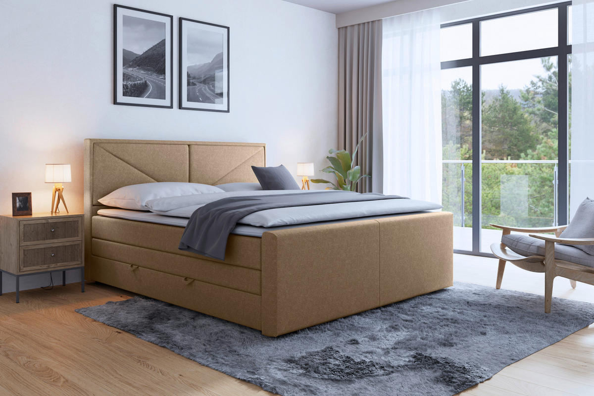 POSTELJA BOXSPRING 140 cm   x 200 cm  , kovina, umetna masa, tekstil, les naravne barve  - naravne barve, Moderno, kovina/umetna masa (140/200cm) - MID.YOU