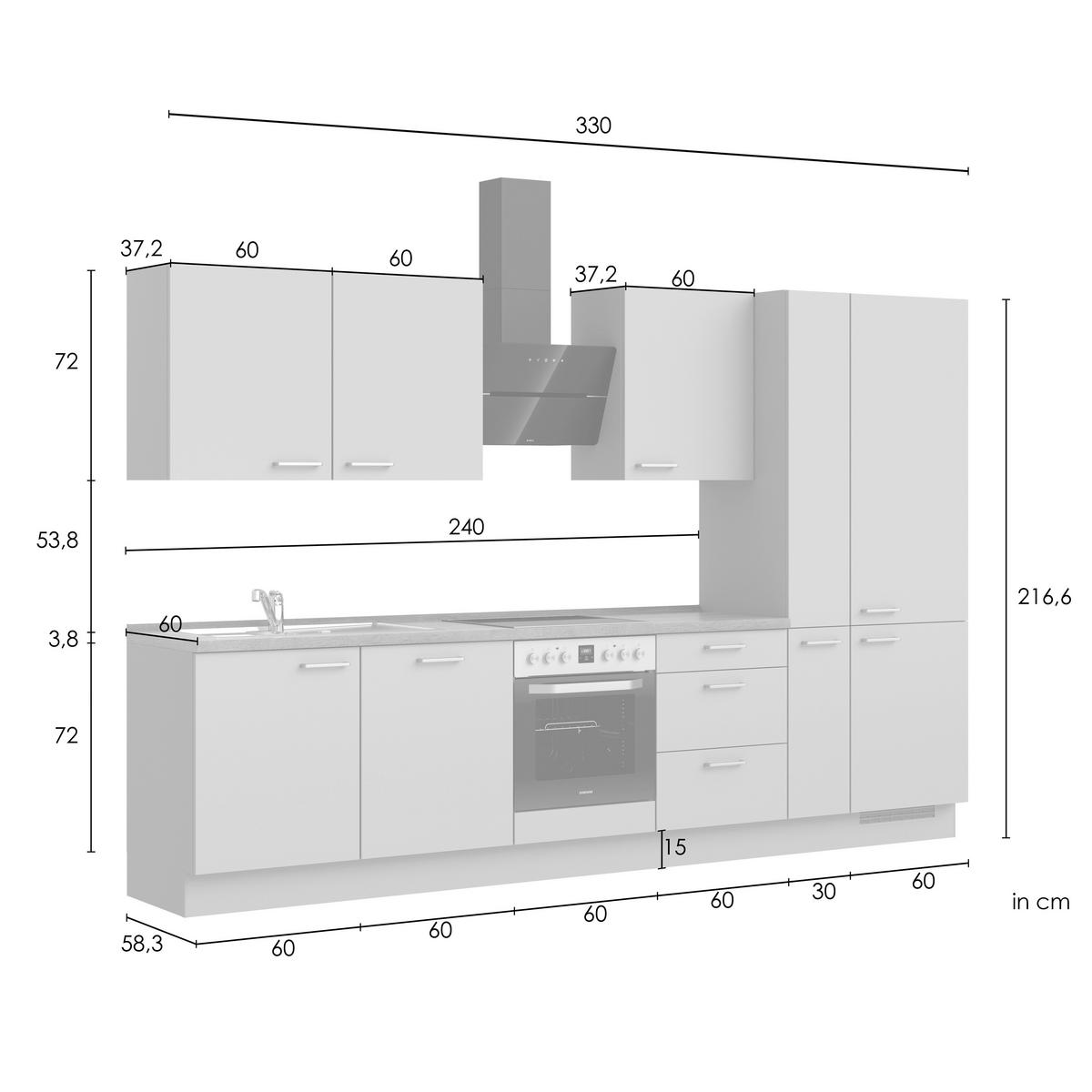 KÜCHENLEERBLOCK Frame 330 cm  in Eichefarben, Blaugrau  - Edelstahlfarben/Eichefarben, ROMANTIK / LANDHAUS, Holzwerkstoff/Metall (330cm) - Nobilia