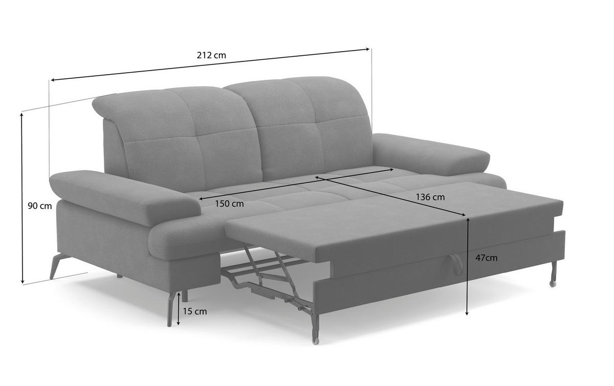 3-SITZER-SOFA in Flachgewebe Hellgrau  - Hellgrau/Schwarz, Konventionell, Textil/Metall (212/90/122cm) - Sit & More