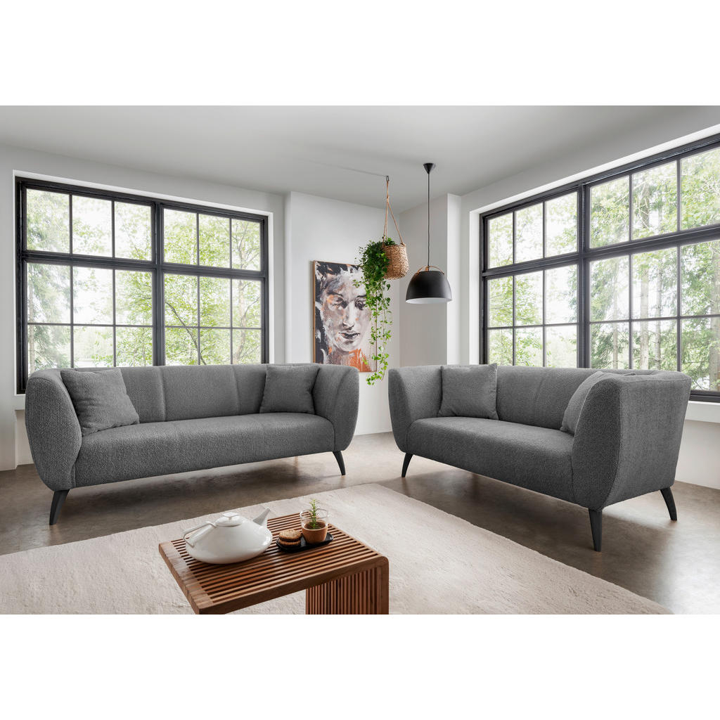 Thumbnail - Mid.you 2-Sitzer-Sofa, Anthrazit, Textil, Buche, Uni, Füllung: Schaumstoff, 172x83x88 cm, Made in EU, Hocker erhältlich,...