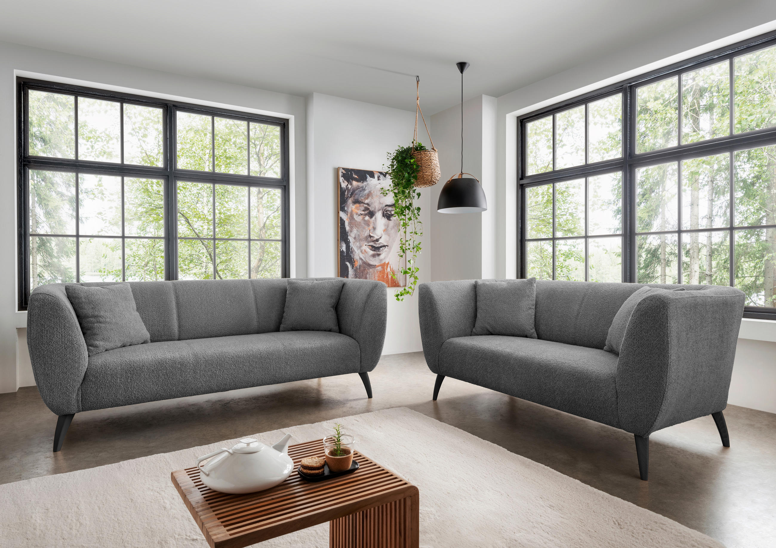3-SITZER-SOFA in Bouclé Anthrazit - Anthrazit/Schwarz, Modern, Holz/Textil (208/83/88cm) - MID.YOU