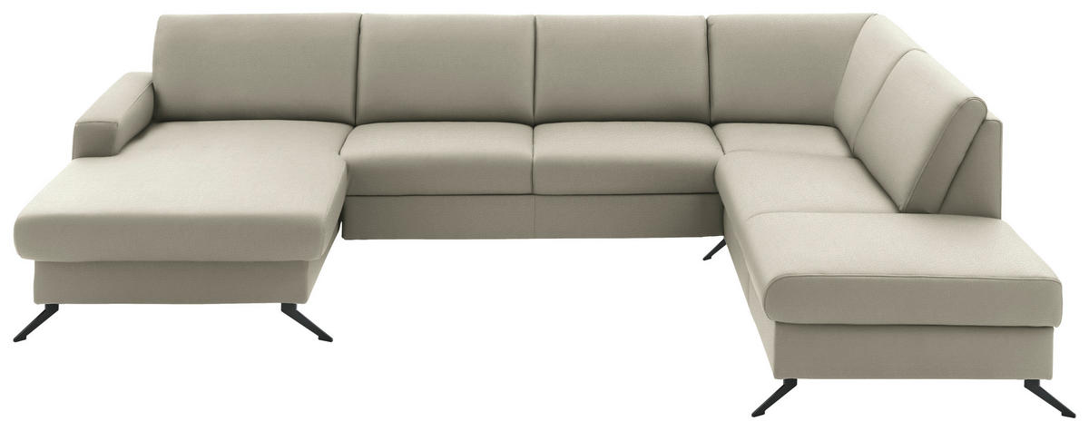 WOHNLANDSCHAFT in Echtleder Platinfarben  - Platinfarben/Schwarz, Design, Leder/Metall (165/339/233cm) - Beldomo Premium