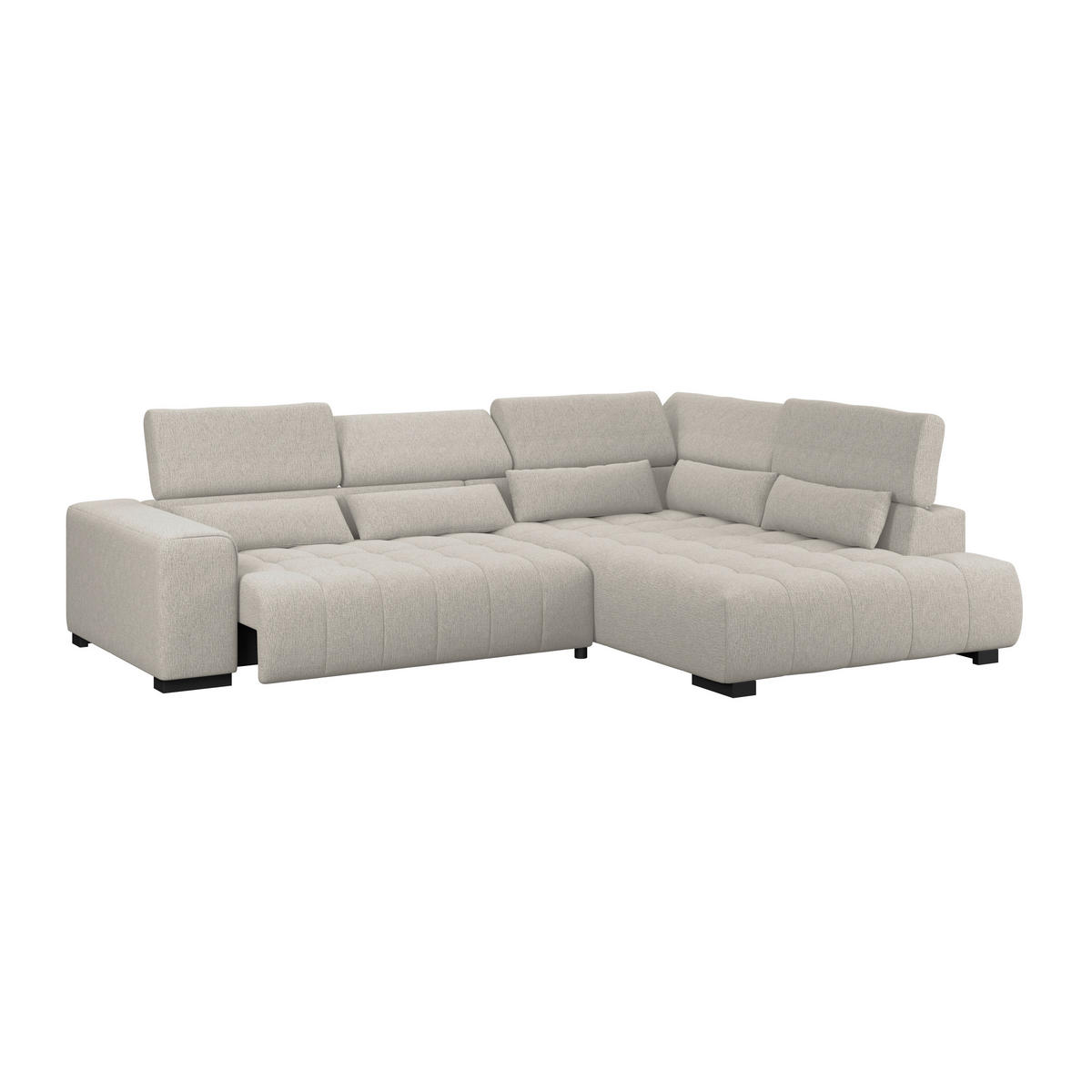 ECKSOFA MATERA Beige Chenille, Struktur Nierenkissen, Kopfteilverstellung, Sitzvorzug  - Beige/Schwarz, Trend, Holz/Textil (311/226cm) - MID.YOU