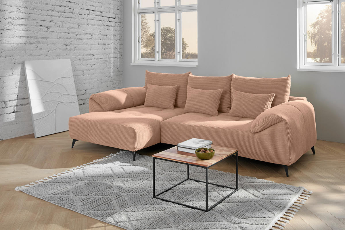ECKSOFA in Cord Altrosa  - Schwarz/Altrosa, Konventionell, Textil/Metall (176/311cm) - Carryhome