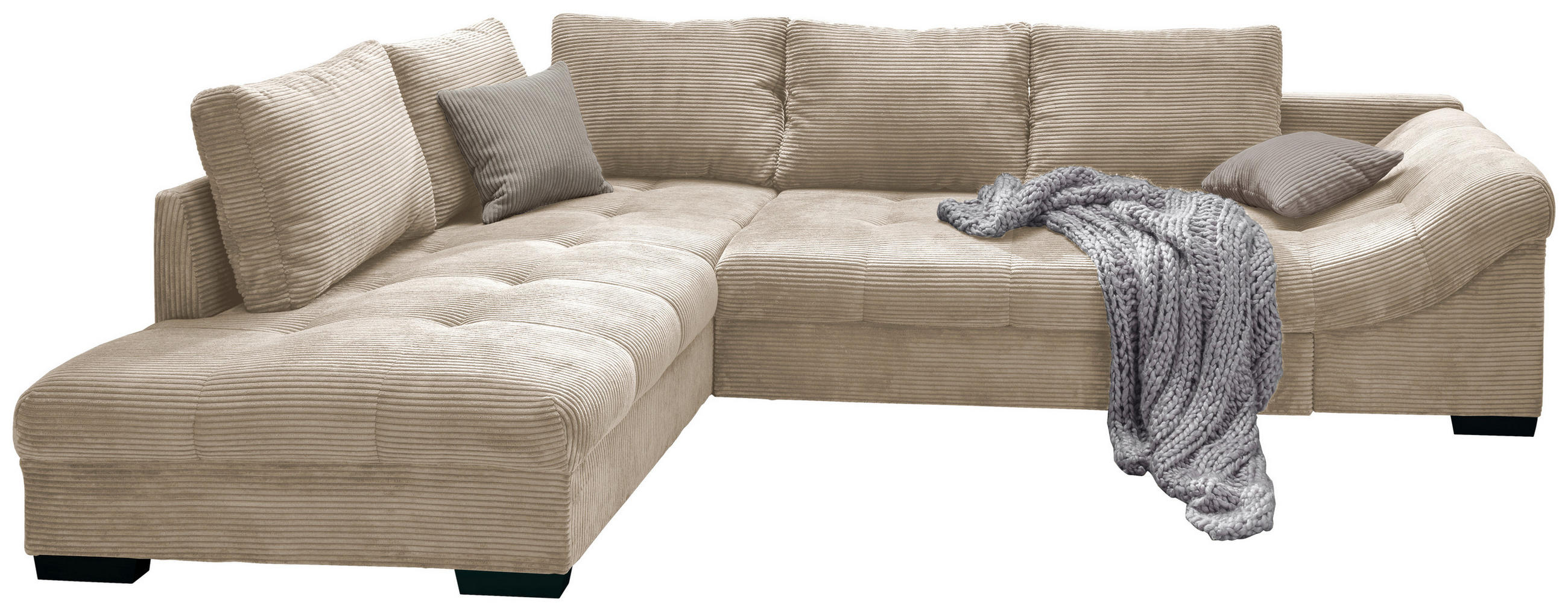 ECKSOFA Beige Cord  - Beige/Schwarz, Design, Holz/Textil (202/298cm) - MID.YOU