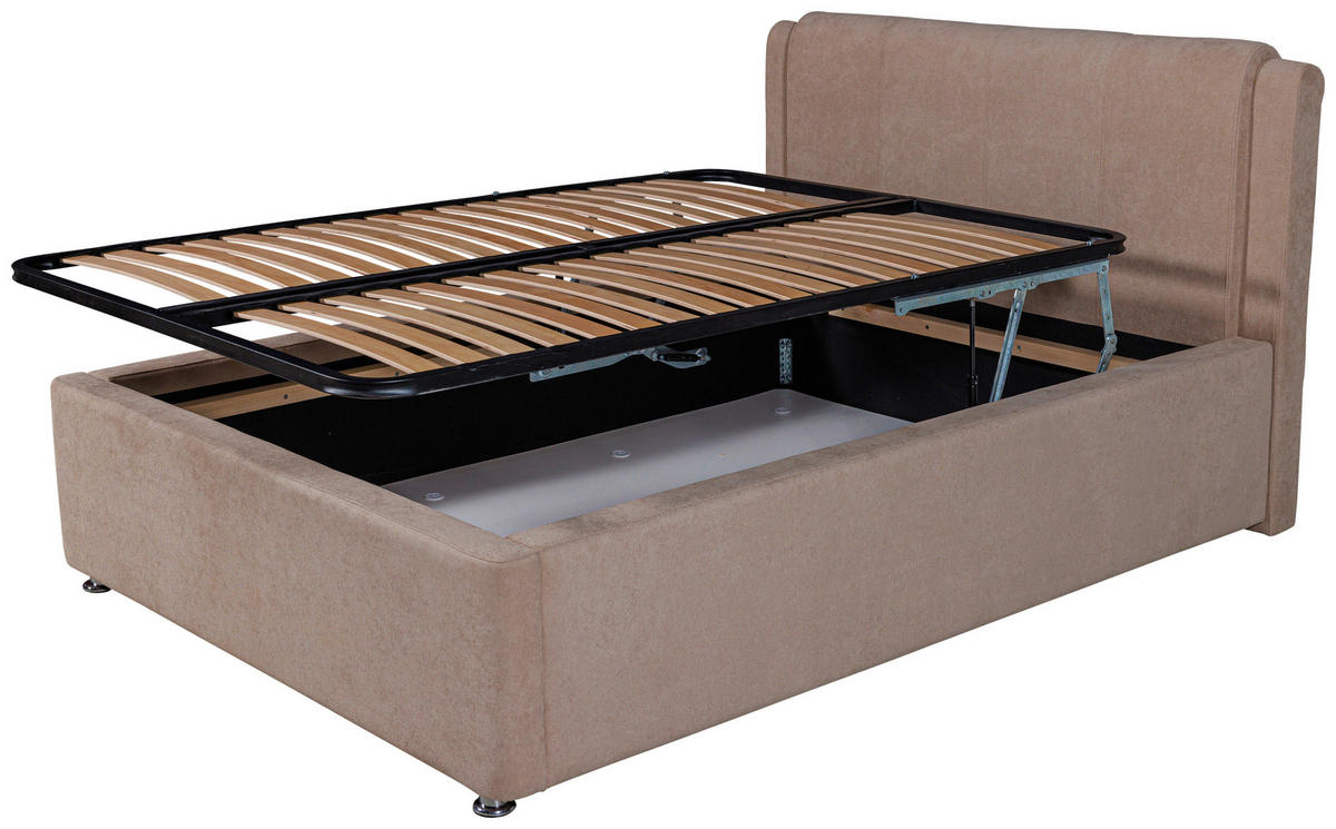 PAT TAPIȚAT 160/200 cm  in bej  - bej/culoare crom, Basics, metal/material pe bază de lemn (160/200cm) - Ti'me