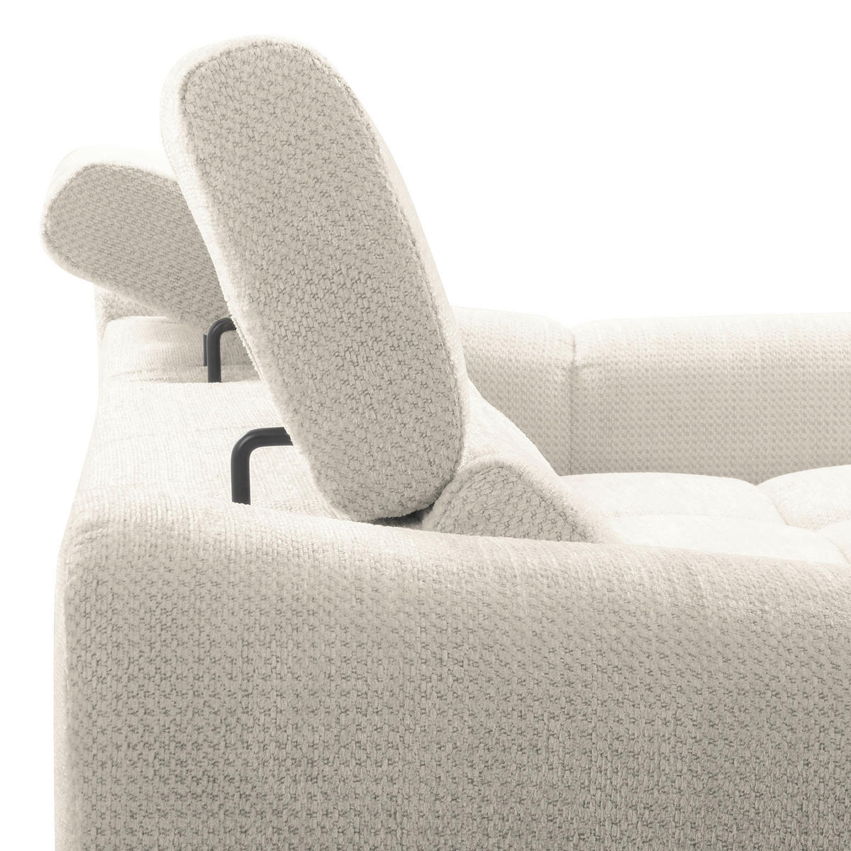 ECKSOFA AVEIRO Weiß Webstoff Bettkasten, Kopfteilverstellung, Sitzvorzug  - Schwarz/Weiß, Design, Kunststoff/Textil (274/177cm) - Livetastic